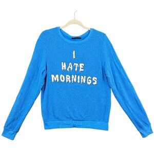 WILDFOX Blue I HATE MORNINGS Long Sleeve Baggy Beach Jumper Sweatshirt SIZE S
